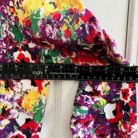 Joseph A Rayon Blend Multicolor Floral Bracelet Sleeve Cardigan Size Large - Picture 7 of 11